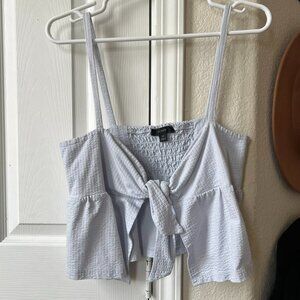 J. Crew Tie-Front Baby Blue Seersucker Camisole Top